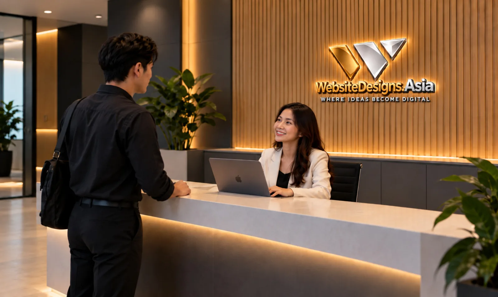 Client being welcomed at the WebsiteDesigns.Asia reception